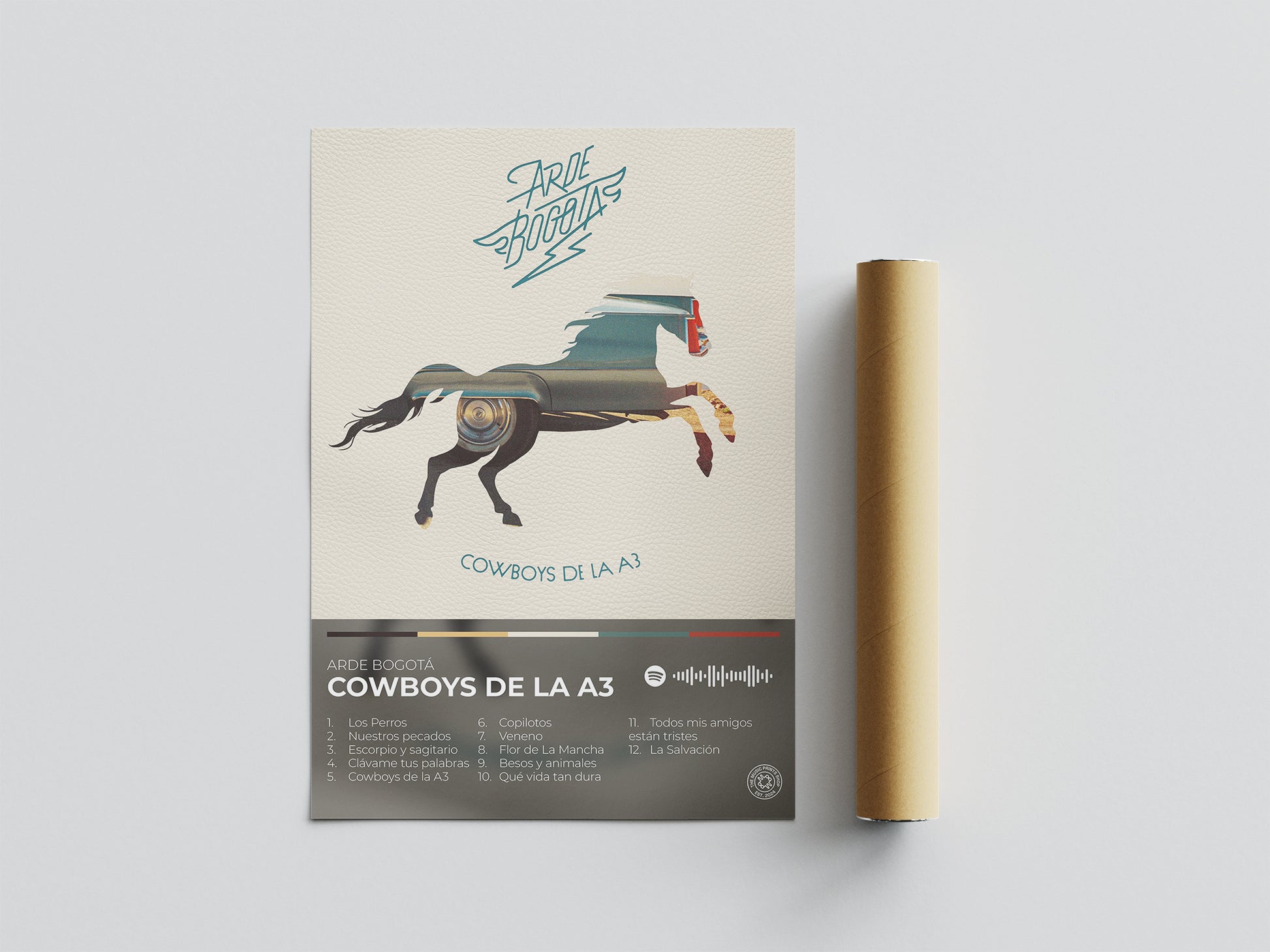 cowboys de la a3. arde bogotá. poster. lamina. cuadro. marco. regalo. merchandising.