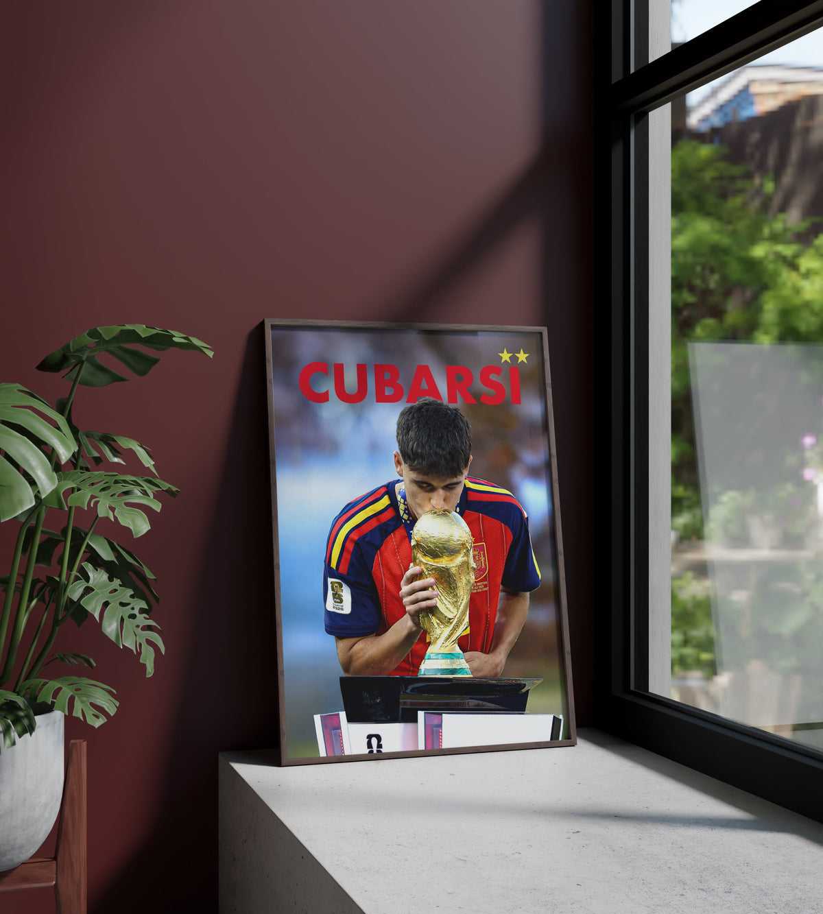 Póster Pau Cubarsí, España, Selección Española, Mundial, Copa del Mundo, campeones, dos estrellas. Fútbol, futbolista, defensa, lámina, cuadro, merchandising, regalo, comprar, decoración de pared.