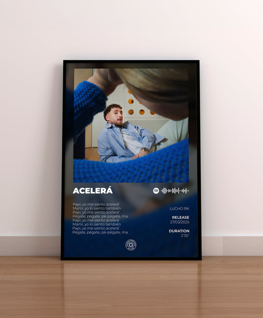 Póster Acelerá, Lucho RK, canción, música urbana, rap español. Lámina, cuadro, merchandising, regalo, comprar, decoración de pared.