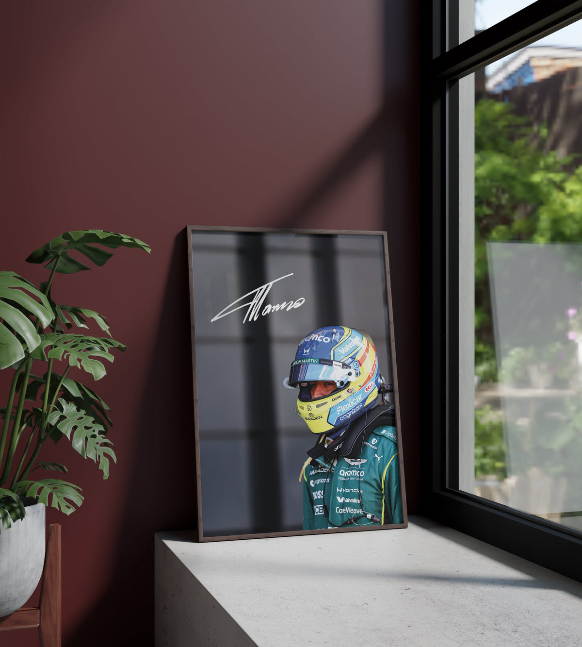 Póster Fernando Alonso, firma, autógrafo, Fórmula 1, piloto, España. Automovilismo, lámina, cuadro, merchandising, regalo, comprar, decoración de pared.