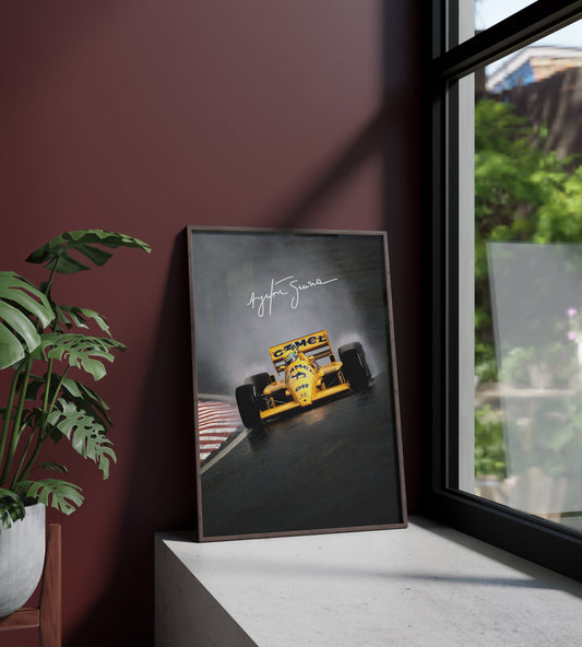 Póster Ayrton Senna, Fórmula 1, piloto, Brasil, leyenda. Automovilismo, lámina, cuadro, merchandising, regalo, comprar, decoración de pared.