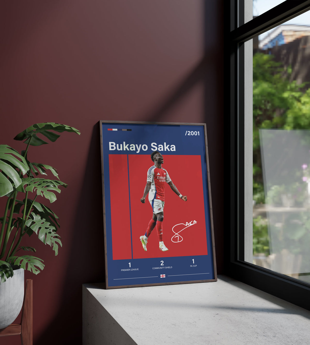 Póster Bukayo Saka, firma, autógrafo, Arsenal, Premier League, Inglaterra, selección inglesa. Fútbol, futbolista, delantero, lámina, cuadro, merchandising, regalo, comprar, decoración de pared.