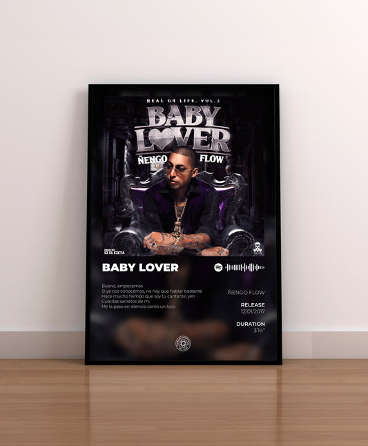 Póster Baby Lover, Ñengo Flow, canción, música urbana, reggaetón. Lámina, cuadro, merchandising, regalo, comprar, decoración de pared.