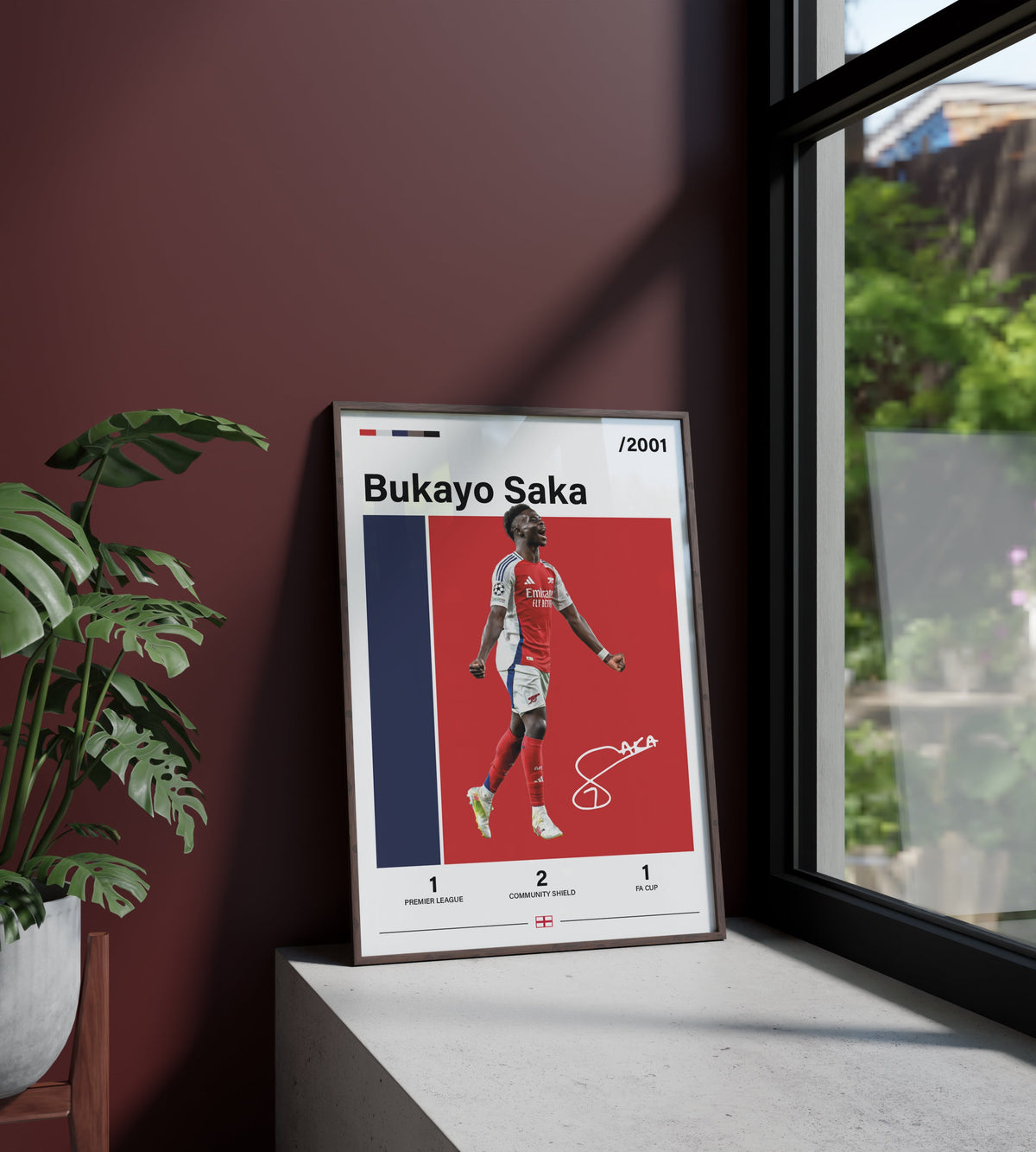 Póster Bukayo Saka, firma, autógrafo, Arsenal, Premier League, Inglaterra, selección inglesa. Fútbol, futbolista, delantero, lámina, cuadro, merchandising, regalo, comprar, decoración de pared.