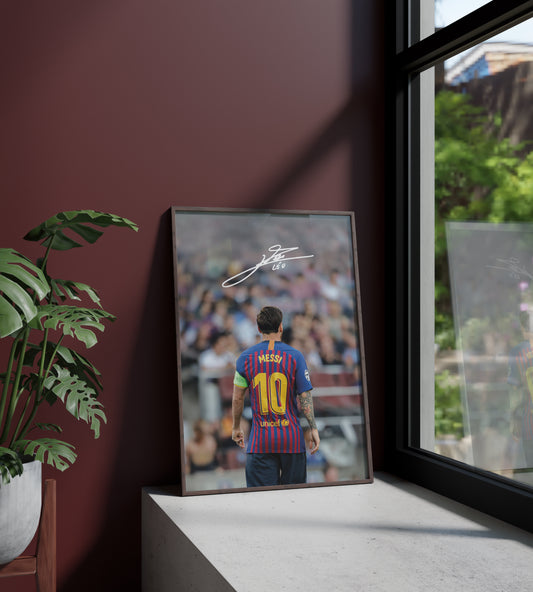 leo messi. barcelona. firma. autografo, poster. regalo. merchandising. camiseta. d10s. goat.