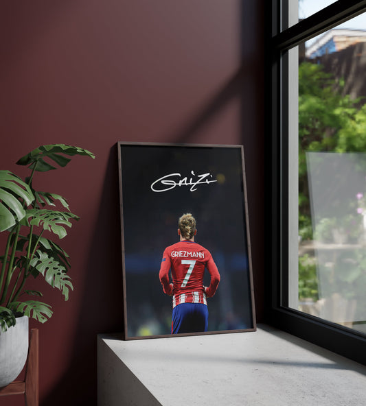 Póster Antoine Griezmann, firma, autógrafo, Atlético de Madrid, Francia. Fútbol, futbolista, delantero, lámina, cuadro, merchandising, regalo, comprar, decoración de pared.