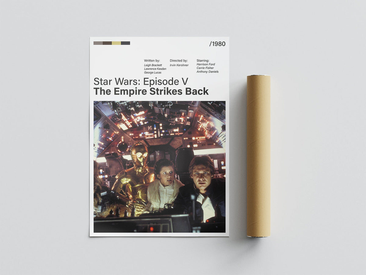 Póster Han Solo, Leia, C-3PO, Halcón Milenario, nave, Star Wars Episodio V El Imperio Contraataca, película, lámina, cuadro, merchandising, regalo, comprar, decoración de pared