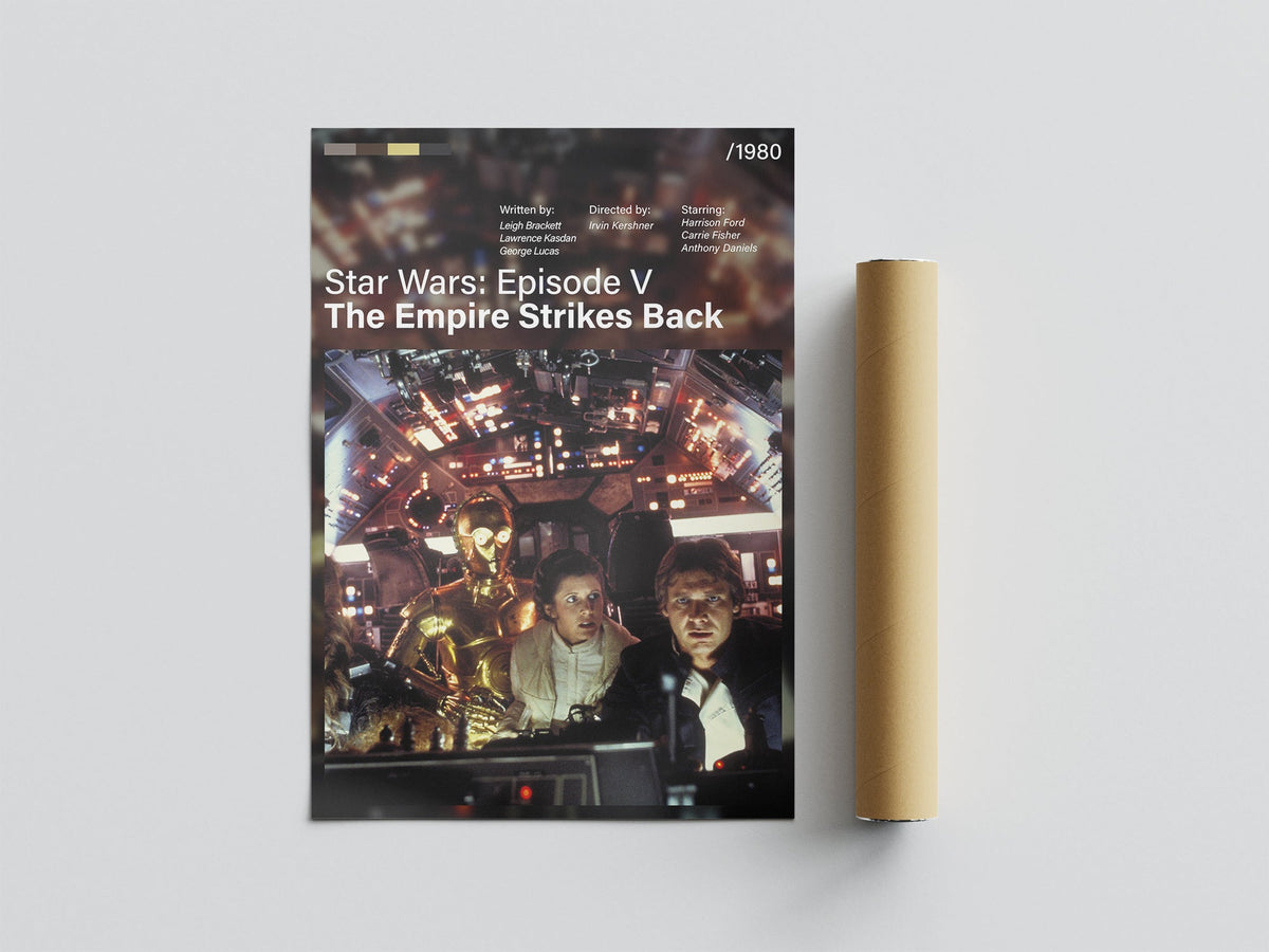 Póster Han Solo, Leia, C-3PO, Halcón Milenario, nave, Star Wars Episodio V El Imperio Contraataca, película, lámina, cuadro, merchandising, regalo, comprar, decoración de pared