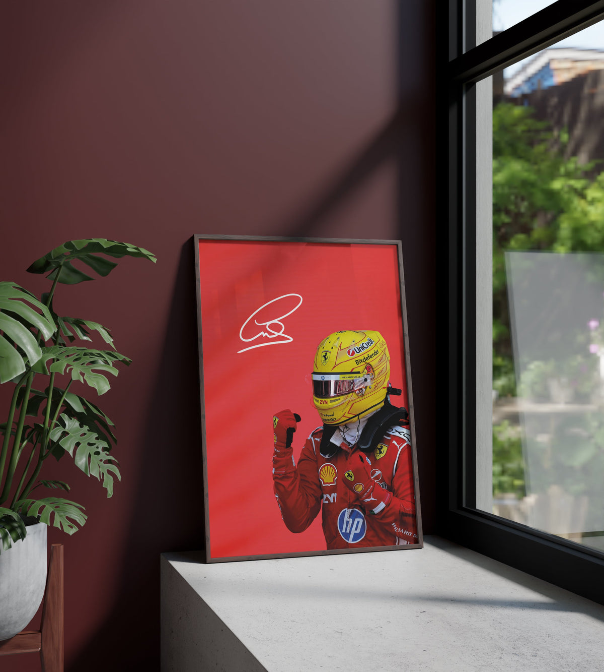 Póster Lewis Hamilton, firma, autógrafo, Fórmula 1, Ferrari, Inglaterra. Automovilismo, piloto, lámina, cuadro, merchandising, regalo, comprar, decoración de pared.