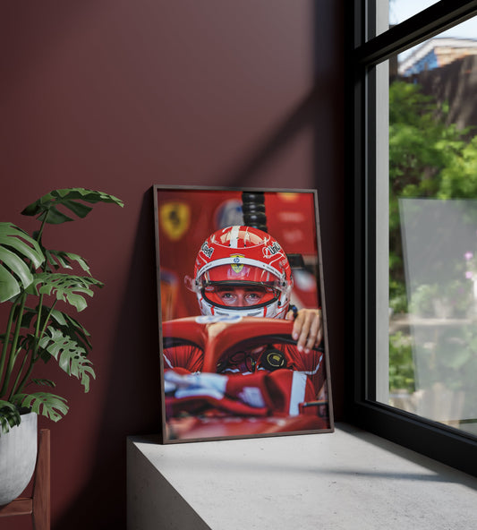 Póster Charles Leclerc, firma, autógrafo, Fórmula 1, Ferrari, Mónaco. Automovilismo, piloto, lámina, cuadro, merchandising, regalo, comprar, decoración de pared.