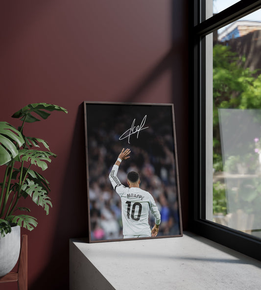 Póster Kylian Mbappé, firma, autógrafo, Real Madrid, Francia. Fútbol, futbolista, delantero, lámina, cuadro, merchandising, regalo, comprar, decoración de pared.
