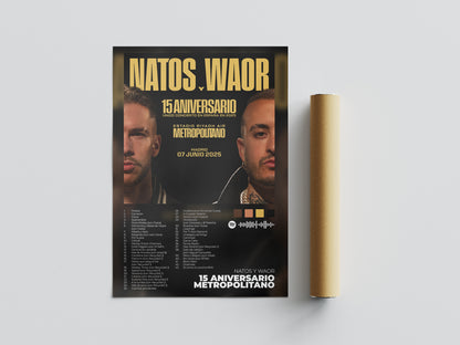 natos y waor. estadio metropolitano. 15 aniversario. concierto. poster. lamina. regalo. recuerdo. video. merchandising.
