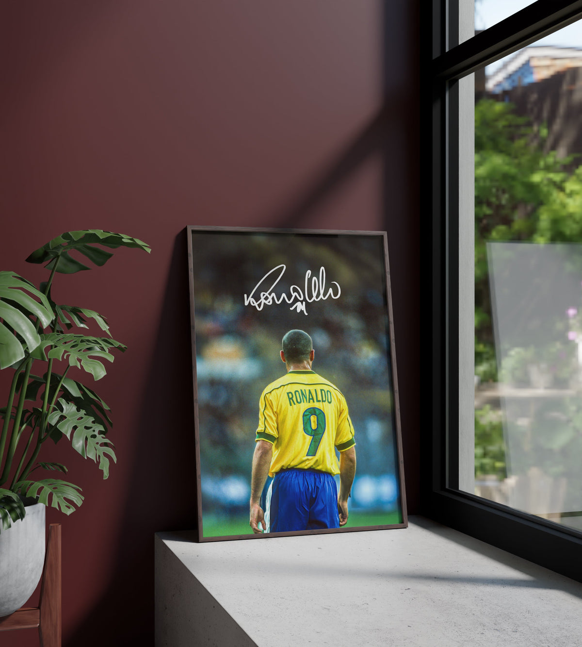 Póster Ronaldo Nazário, firma, autógrafo, Brasil. Fútbol, futbolista, delantero, leyenda, lámina, cuadro, merchandising, regalo, comprar, decoración de pared.