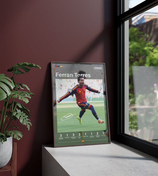 Póster Ferran Torres, firma, autógrafo, España, Selección Española. Fútbol, futbolista, delantero, lámina, cuadro, merchandising, regalo, comprar, decoración de pared.